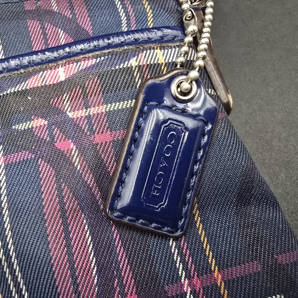 Coach Poppy Tartan Plaid Signature Crossbody Bag Purse Blue Purple Pink - Picture 4 of 12